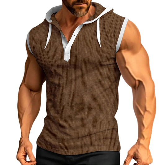 Generic Mens Waffle Tank Tops Hoodie Shirts Sleeveless Gym Hoodies Bodybuilding Muscle Workout Athletic Shirts Casual Summer Beach Button Up Hippie Gym Shirts Brown 3X-Large
