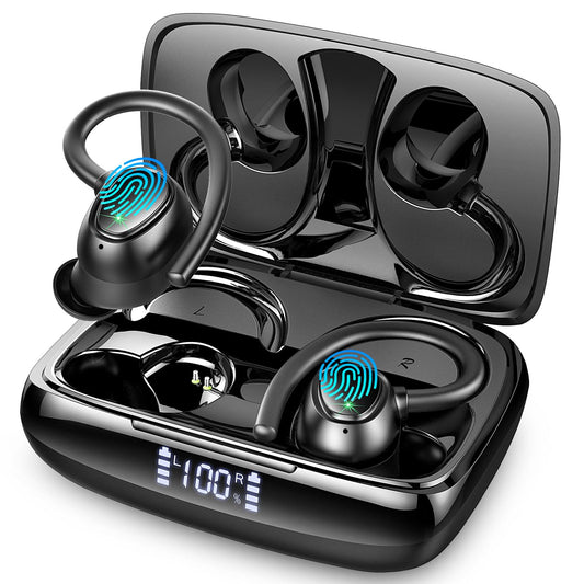 Wireless Earbud Sport Wireless Headphones Over Ear Dual LED Display Bluetooth 5.3 In Ear Wireless Earphones Sports with IP7 Waterproof Bass Over Ear bud with Earhook for Gym/Workout/Running Black