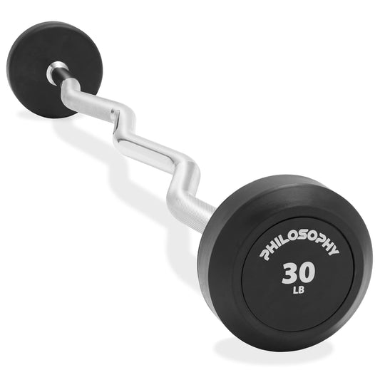 Philosophy Gym Rubber Fixed Barbell 30 LB Pre-Loaded Weight EZ Curl Bar for Strength Training & Weightlifting