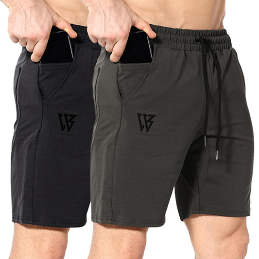 ZENWILL Mens Gym Running Shorts Workout Athletic Bodybuilding Fitness Shorts with Zip Pockets (MediumBlack/Olive Gray)